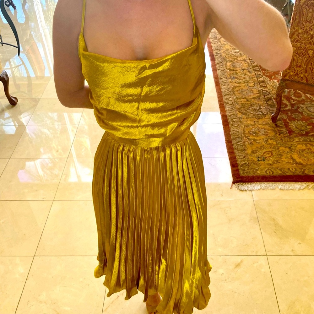 ❌SOLD❌BNWT Nasty Gal Gold Ruche Satin Cami Top